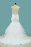 2024 Tulle Mermaid Wedding Dresses Straps Beaded Neckline Court Train