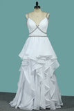 2024 Spaghetti Straps Wedding Dresses A Line With Beading Open Back