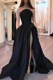New Arrival Simple Black Strapless Prom Dresses Modest Evening Dresses