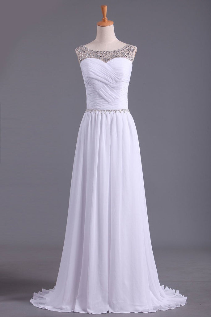 2024 Prom Dresses Scoop A Line Chiffon With Beads And Ruffles