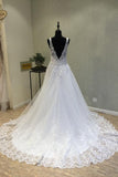 Delicate V Neck With Lace Appliques Wedding Dresses