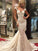 Gorgeous Scoop Illusion Back Cap Sleeves Court Train Lace Sexy Mermaid Wedding Dresses
