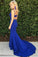 Royal Blue Scoop Mermaid Sleeveless Backless Beads Spandex Prom Dresses