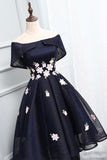 2024 Chic Off-the-Shoulder Appliques Asymmetrical Short High Low Homecoming Dress