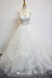 Organza Scoop Cap Sleeves Floor-Length Wedding Dresses with Beading Appliques