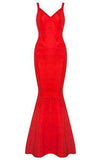 V-neck Backless Fishtail Bandage Red Formal Maxi Dress Long H2082