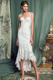 Elegant Lace White Sheath Prom Dress, Lace Simple Wedding Dress