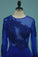 2024 Mermaid Blue Prom Dress Long Sleeves