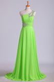 2024 Prom Dresses A Line One Shoulder Chiffon With Beading&Sequins