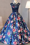 2022 Ball Gown Scoop Lace Floral Print Floor-Length Chic Prom Dress Evening Dress