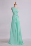 2024 Evening Dresses One Shouder Pleated Bodice Column Chiffon With Beads