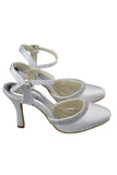 Ankle Strap Beading High Heel White Comfy Satin SRS11006