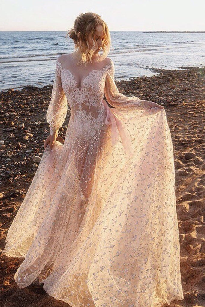 2024 Scoop Long Sleeves Lace Prom Dresses A Line With Applique
