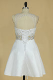 2024 A Line Scoop Open Back Homecoming Dresses Beaded Bodice Satin