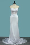 2024 Mermaid Scoop Spandex Wedding Dresses With Applique Sweep Train