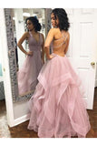 A-Line/Princess Sleeveless V-Neck Floor-Length Ruffles Organza Dresses