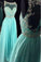 A-Line Light Blue Beading Chiffon Long Prom Dresses Evening Dresses