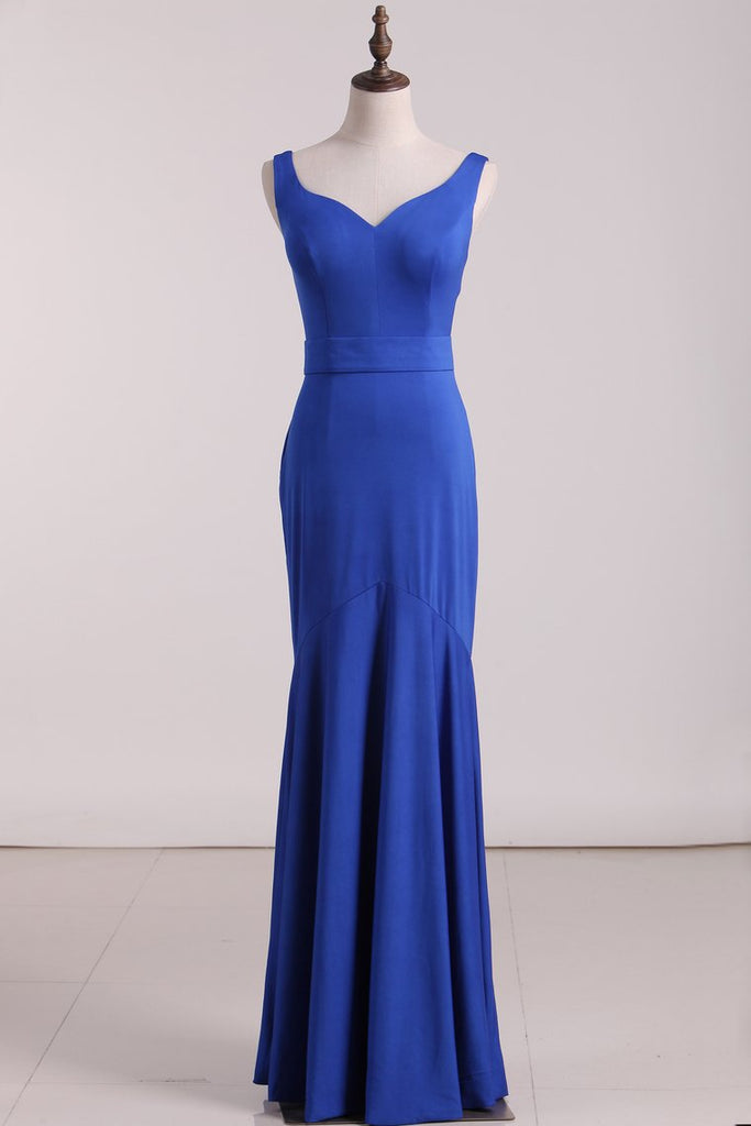 2024 Spandex Dark Royal Blue Straps Mermaid Evening Dresses