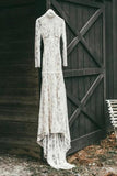 Vintage Lace Applique Long Sleeves High Neck Wedding Gowns Mermaid