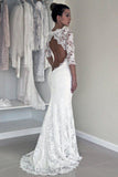 2024 Long Sleeve Lace Open Back Mermaid Long Custom Affordable Wedding SRS10083