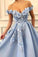 2022 Off The Shoulder A Line Prom Dresses Organza With Flower Appliques