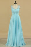 2024 Plus Size V-Neck Prom Dresses A Line Floor Length With Ruffles & Applique Chiffon