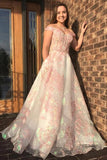 Luxury Off the Shoulder Sweetheart Pink Lace Appliques Prom Dress with SRS20424