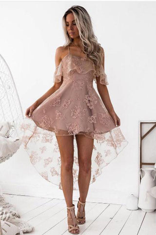 2024 Homecoming Dresses A Line Spaghetti Straps Lace Asymmetrical
