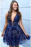 A Line Stunning V Neck Appliques Homecoming Dress