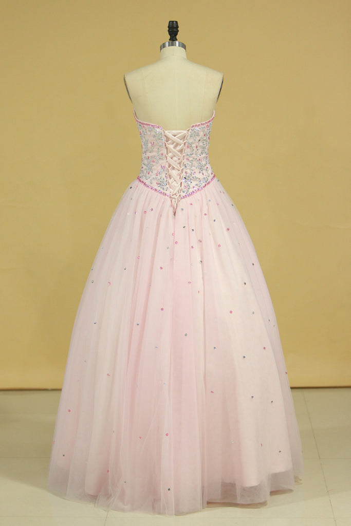 2024 Sweetheart Ball Gown Quinceanera Dresses Tulle With Beads And Rhinestones New