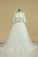 2024 Scoop Mid-Length Sleeves Wedding Dresses A Line Tulle With Applique & Beads