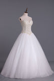 2024 Wedding Dresses A-Line Sweetheart See Through Tulle With Pearls Lace Up Floor Length