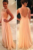 Scoop A Line Exquisite Lace & Chiffon Prom Dresses