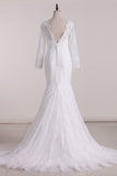 2024 Wedding Dresses Scoop Long Sleeves Open Back Lace With Applique
