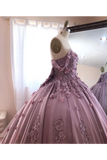 Ball Gown Off The Shoulder Tulle Quinceanera Dress With Lace Appliques, Puffy Prom Dress