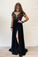 Long Sleeves Black Formal Dress High Slit Sexy Chiffon Long Prom Dress SRSPGNANEC5