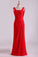 2024 Red Chiffon Evening Dresses Ruffled Bodice Floor Length