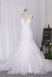 2024 Wedding Dresses V Neck Open Back Tulle With Applique And Beads Mermaid