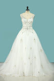 2024 Wedding Dress V Neck Beaded Bodice A Line Tulle With Embroidery And Beads