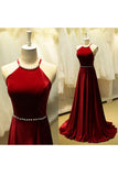 2024 Spaghetti Straps Prom Dresses A Line Satin With Beading Sweep Train