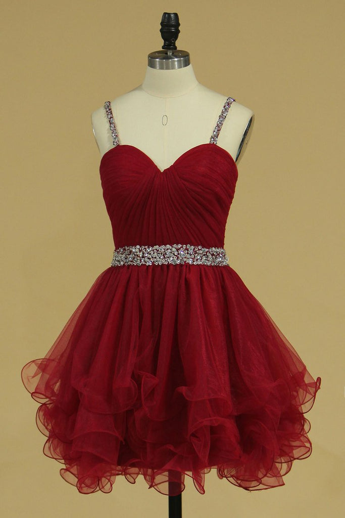 2024 Organza Homecoming Dresses Spaghetti Straps With Ruffles And Beads