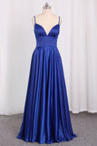 2024 New Arrival Spaghetti Straps Satin A Line Evening Dresses With Slit