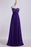 2024 Sweetheart Empire Waist A-Line Prom Dress With Beads Floor-Length Chiffon