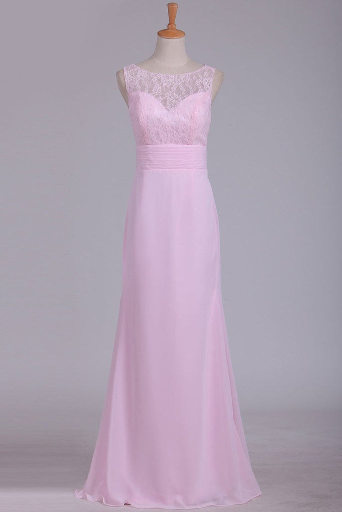 2024 New Arrival Chiffon & Lace Scoop Bridesmaid Dresses Floor Length