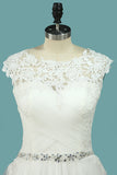 2024 Wedding Dresses Scoop Tulle With Applique And Ruffles Sweep Train