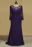 2024 Mother Of The Bride Dresses Long Sleeves Chiffon With Beads And Applique
