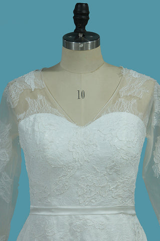 2024 V Neck 3/4 Length Sleeves Chiffon Wedding Dresses With Applique A Line