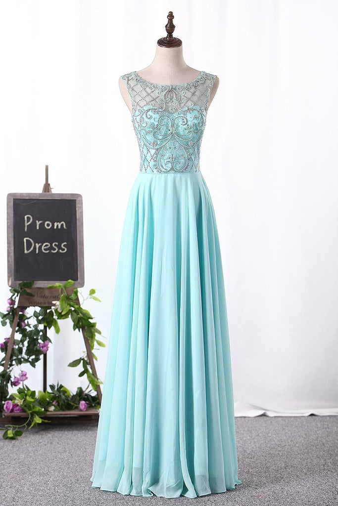 2024 Scoop Chiffon Prom Dresses A Line With Beads Bodice Floor Length