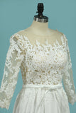 2024 Scoop Chiffon Wedding Dresses 3/4 Length Sleeves With Applique
