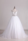 2024 Wedding Dresses Straps With Applique And Beads Tulle A Line
